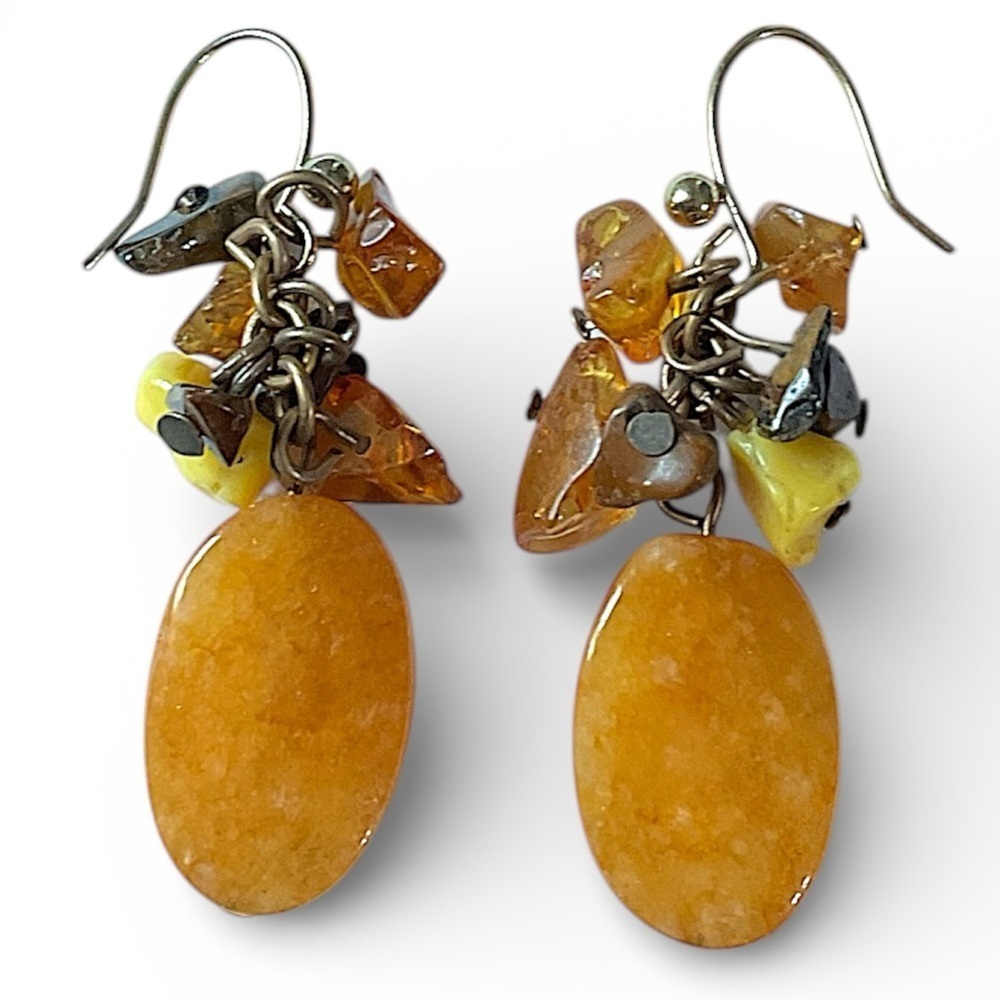 Orange Aventurine and Baltic Amber Dangle Earrings
